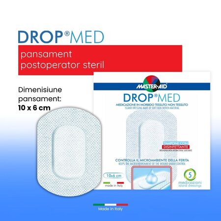 Pansament steril Drop Med, 10x6 cm, 5 bucati, Master-Aid 718833