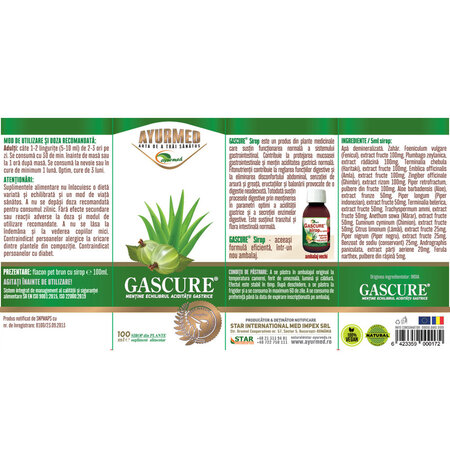 Gascure sirop cu zahar, 100 ml, Ayurmed 677038