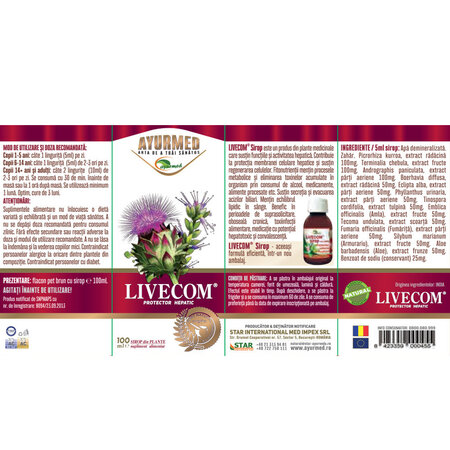Livecom sirop cu zahar, 100 ml, Ayurmed 677047