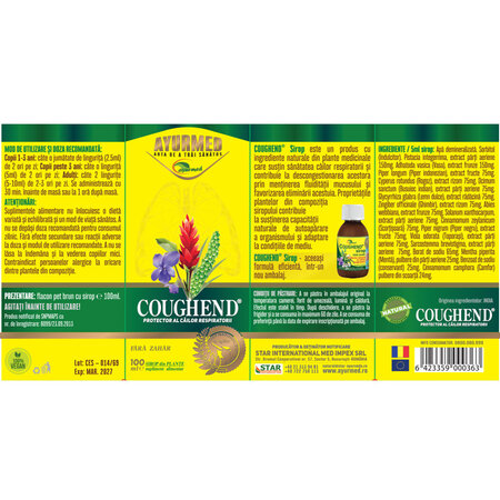 Coughend sirop fara zahar, 100 ml, Ayurmed 677040