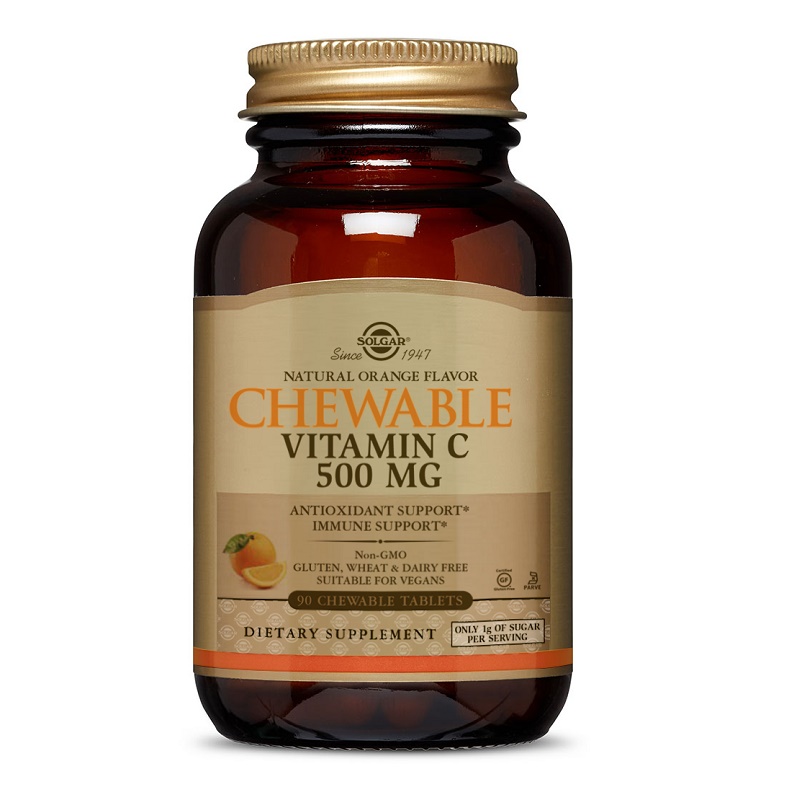 Vitamina C masticabil cu aroma de portocala, 500mg, 90 tablete, Solgar