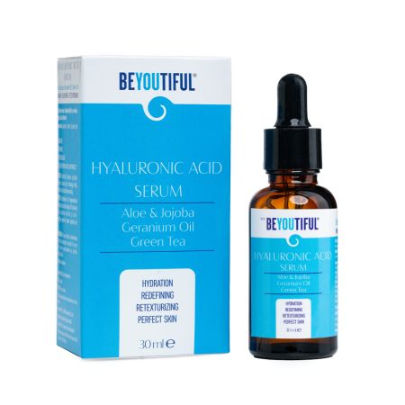 Ser cu Acid Hyaluronic, Aloe si Jojoba, Ulei de Geranium si Ceai Verde, 30 ml, Beyoutiful