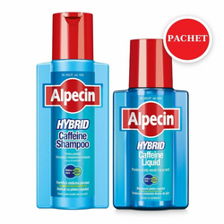 Pachet Sampon caffeine pentru scalp sensibil,Hybrid, 250ml + Liquid caffeine fara clatire, Hybrid, 200ml, Alpecin