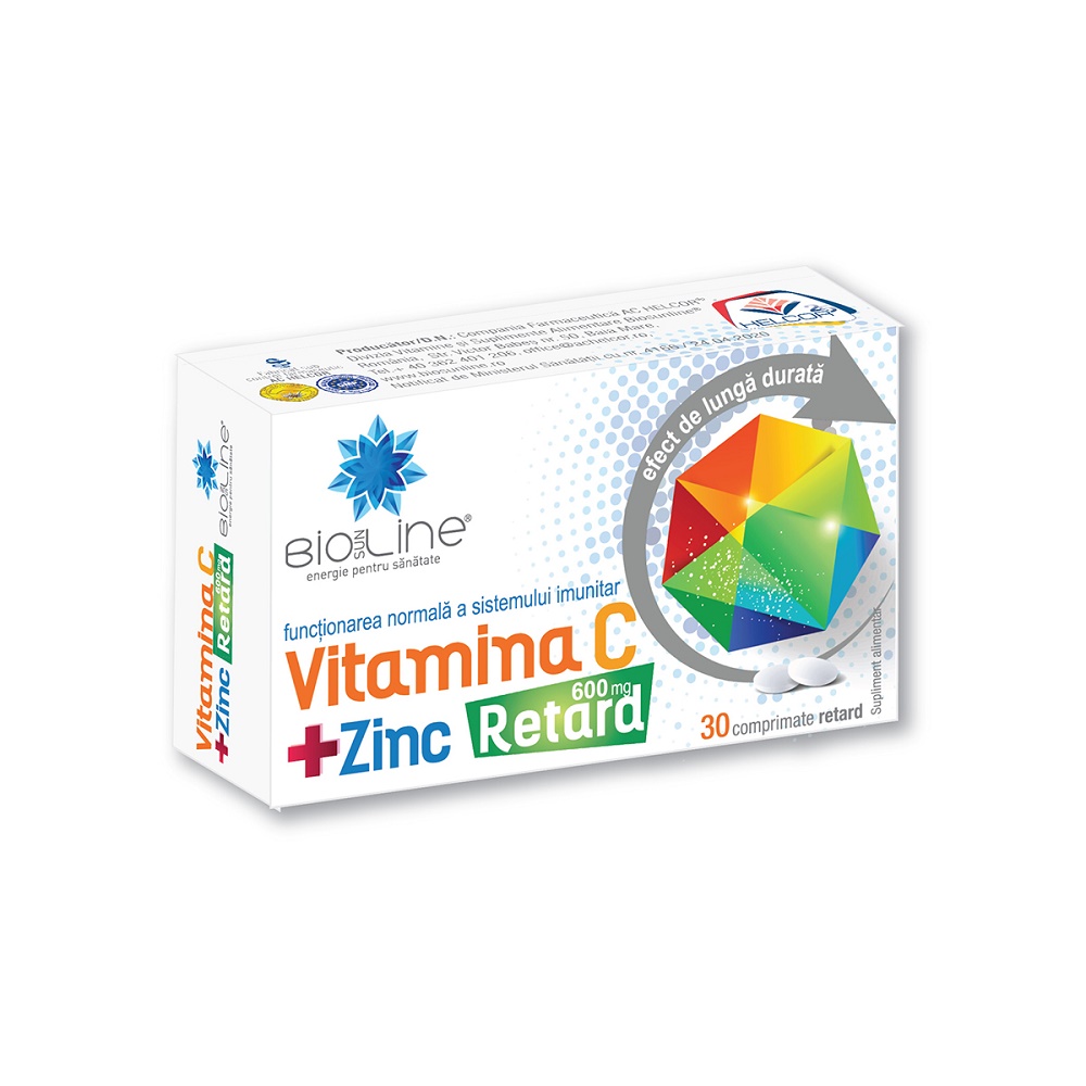 Vitamina C+Zinc Retard 600mg, 30 comprimate, BioSunLine