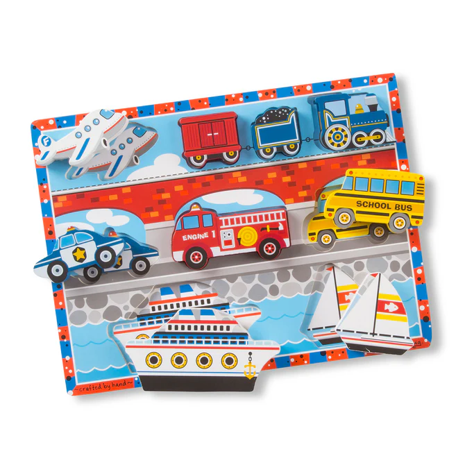 Puzzle din lemn cu mijloace de transport, +2 ani, Melissa and Doug