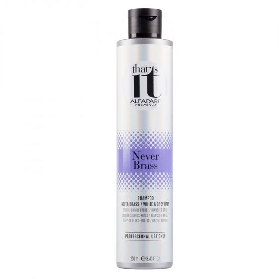 Sampon pigmentat anti-ingalbenire pentru par alb sau blond rece, That'S It Never Brass, 250 ml, Alfaparf