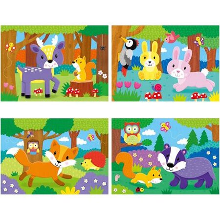 Set 4 puzzle-uri, Animalute din padure, +18 luni, Galt 481333