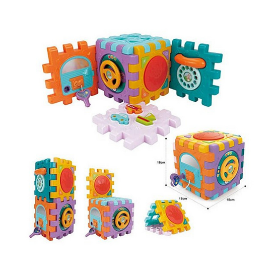 Cub demontabil cu activitati, lumini, sunete si forme colorate, +18 luni, Huanger 481520