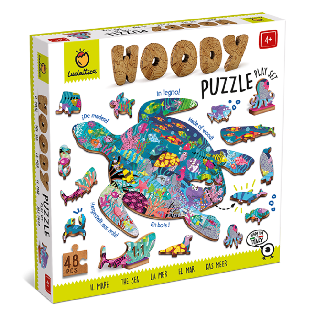 Puzzle din lemn Oceanul Woody, +4 ani, 48 piese, Ludattica