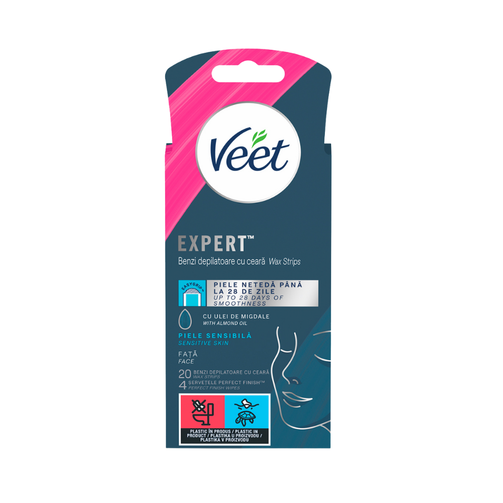 Benzi depilatoare cu ceara pentru fata Expert, 20 benzi, Veet