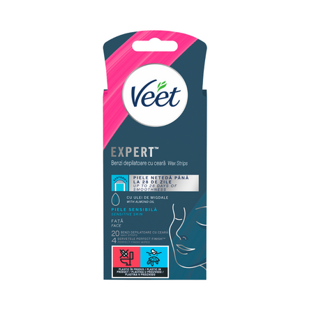 Benzi depilatoare cu ceara pentru fata Easy Gel, 20 benzi, Veet