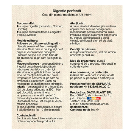 Ceai digestie perfecta, 50 g, Dacia Plant 808528