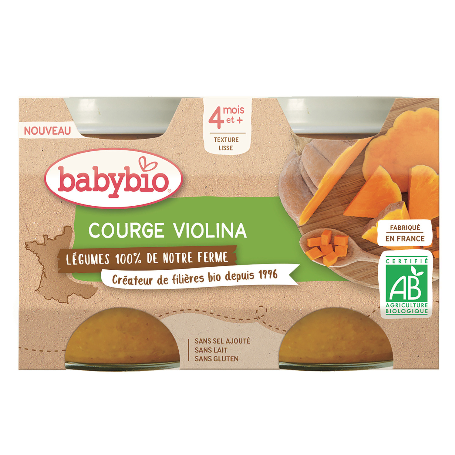 Piure de dovleac Violina eco, +4 luni, 2x130g Babybio