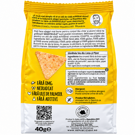 Sanatele Bio linte si piper, fara gluten, 40 g, Republica Bio 824306