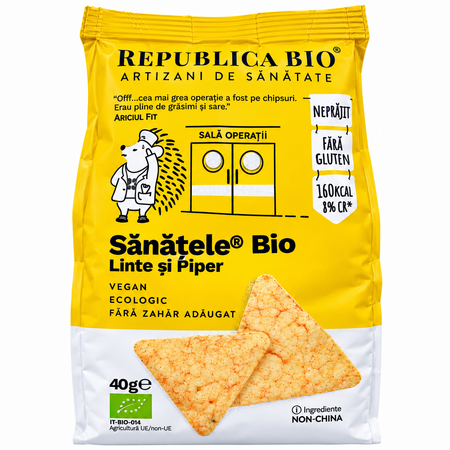 Sanatele Bio linte si piper, fara gluten, 40 g, Republica Bio