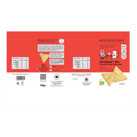 Sanatele Bio porumb, rosii si busuioc, fara gluten, 40 g, Republica Bio 795495