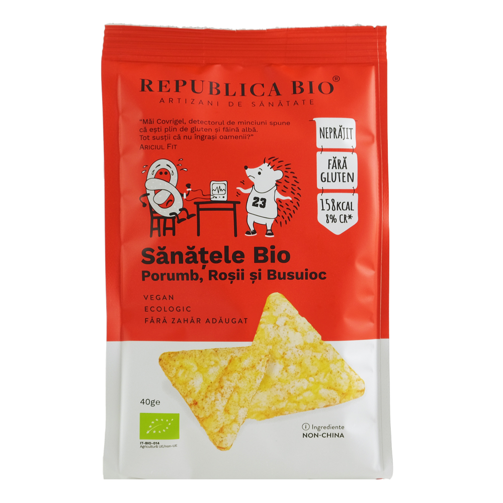 Sanatele Bio porumb, rosii si busuioc, fara gluten, 40 g, Republica Bio