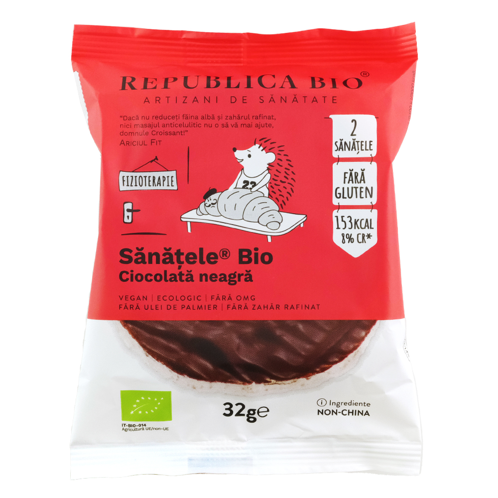 Sanatele Bio cu ciocolata neagra, 2 bucati, fara gluten,, 32 g, Republica Bio