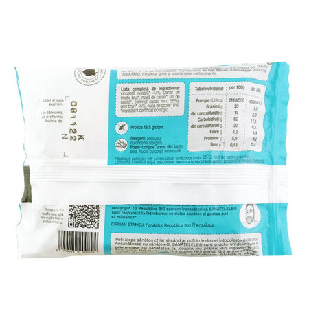 Sanatele Bio fara gluten, Ciocolata Neagra si Cocos, 2 bucati, Republica Bio 763305
