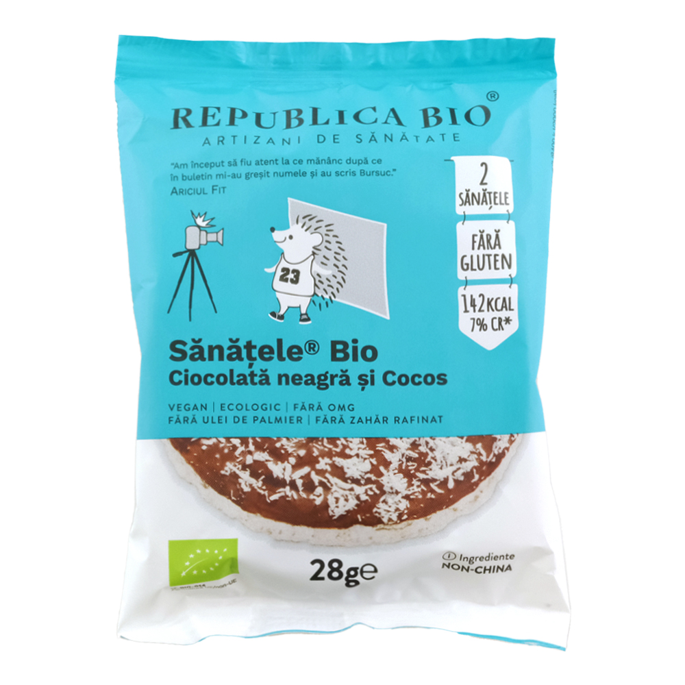 Sanatele Bio cu ciocolata neagra si cocos, 2 bucati, fara gluten,, Republica Bio