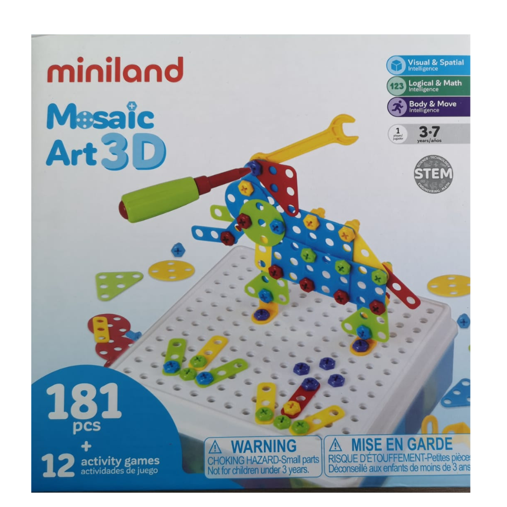 Joc de constructii Mozaic Art 3D, +3 ani, 181 piese, Miniland