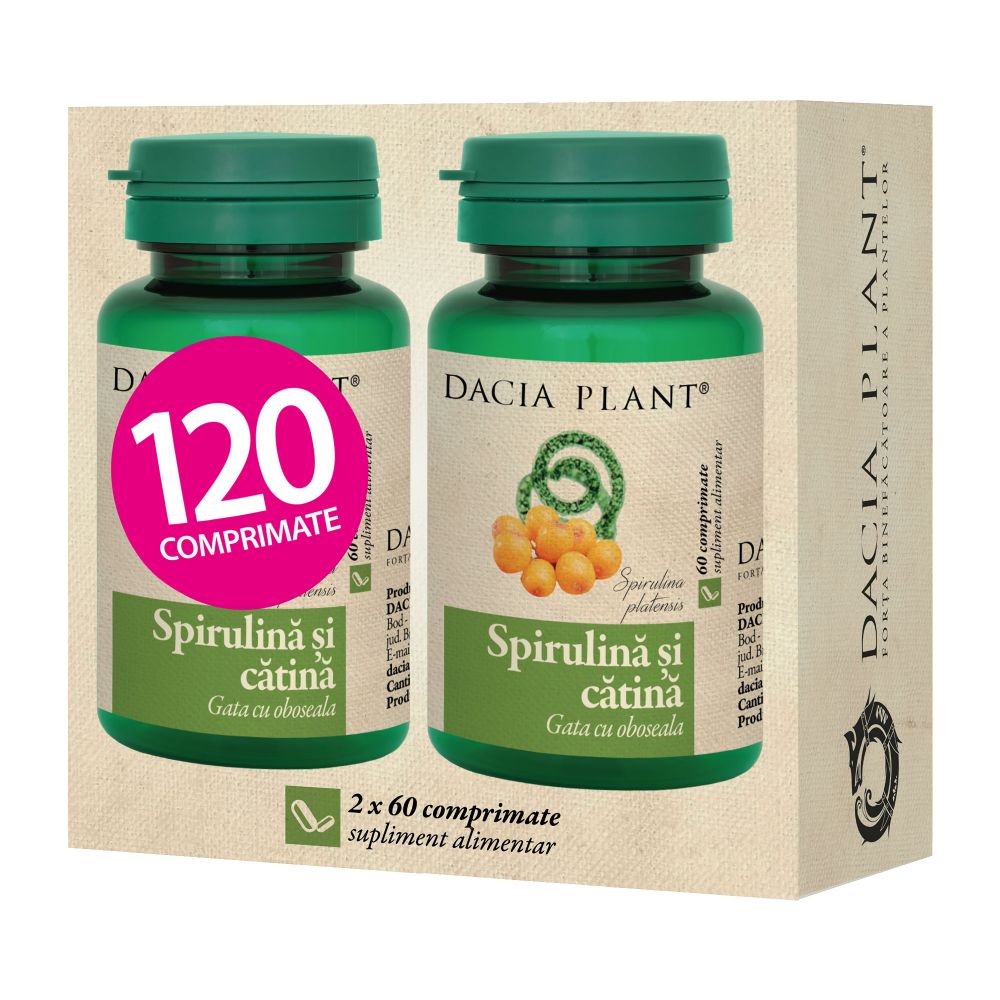 Pachet Spirulina si catina, 2x60 comprimate, Dacia Plant