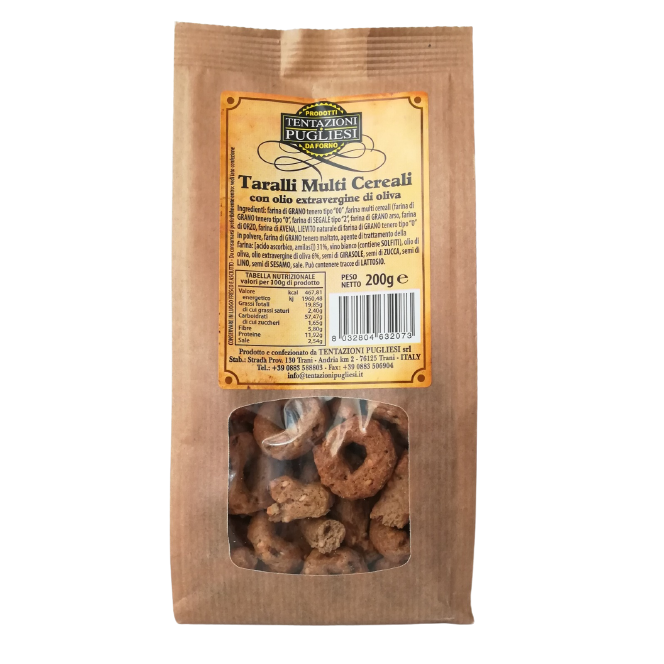 Covrigei Taralli Multicereale cu ulei extra virgin de masline, 200g, Tentazioni Pugliesi