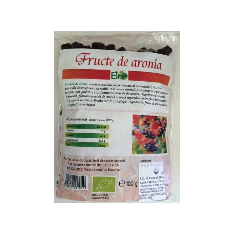 Fructe de aronia Bio, 100 g, Managis     