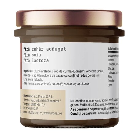 Crema de arahide cu ciocolata neagra si nibs de cacao, 300 g, Pronat 802757