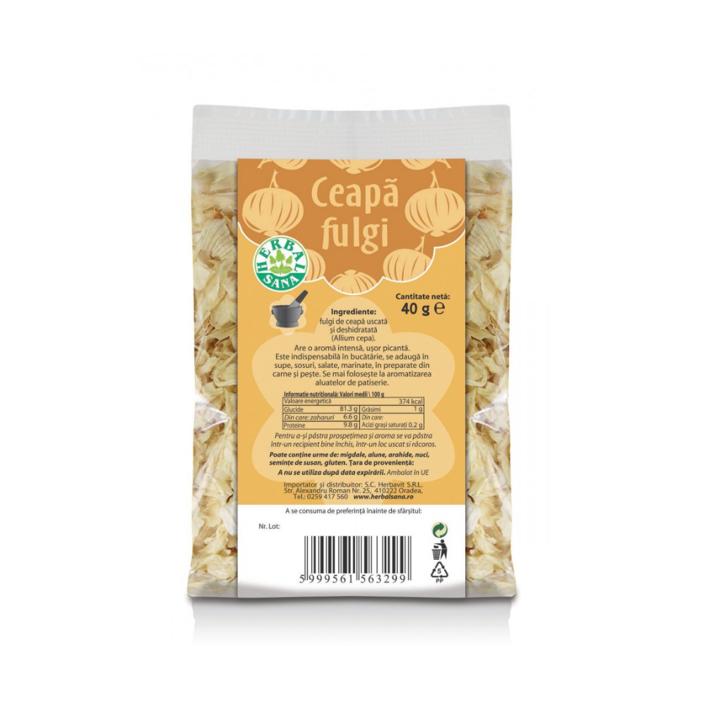 Fulgi de ceapa uscata si deshidratata, 40 g, Herbal Sana