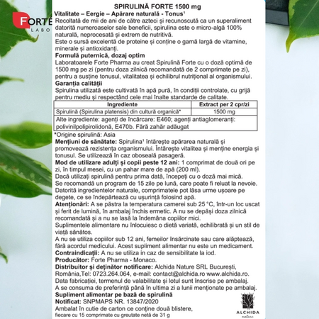 Spirulina Forte, 1500mg, 30 comprimate, Forte Pharma 764817