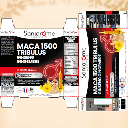 Maca 1500 Tribulus, 20 fiole x 10 ml, Santarome 806235
