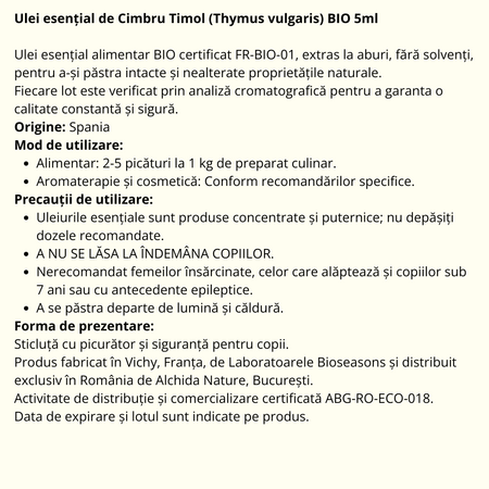 Ulei esential de Cimbru Thymol bio, 5 ml, Born to Bio 673751