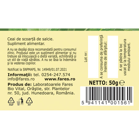 Ceai de scoarta de salcie, 50g, Fares 718655