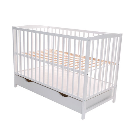 Patut din lemn masiv cu sertar, Doha White, 120x60 cm, E-Kids 483725