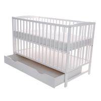 Patut din lemn masiv cu sertar, Doha White, 120x60 cm, E-Kids