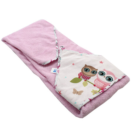 Prosop cu capison, 80x90 cm, Roz cu Bufnita, Baltic Bebe 483797