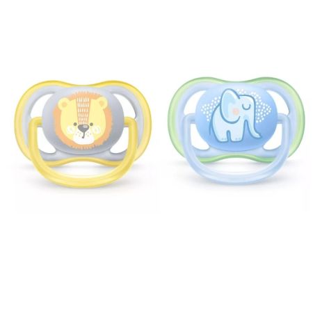 Suzeta Ultra Air Philips Avent, 0-6 luni, Elefant si Leu SCF085/01