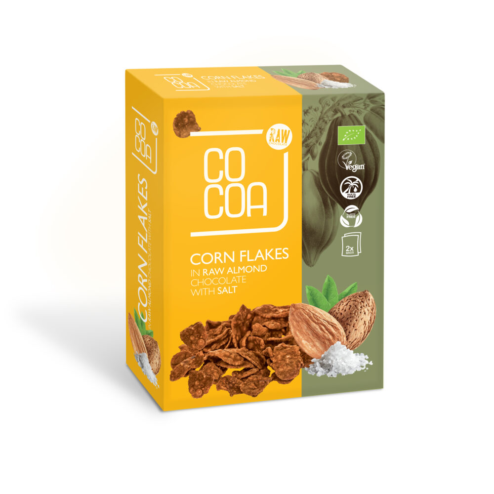 Fulgi de porumb Bio cu ciocolata raw, migdale si sare, 2x100 g, Cocoa