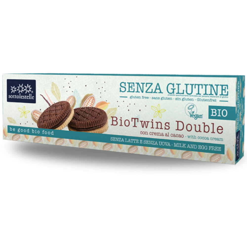 Biscuiti bio cu crema de cacao,Bio Twins, 125 g, Sottolestelle