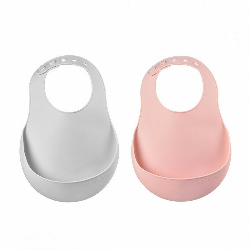 Set 2 bavete din silicon, Old Pink/Light Grey, Beaba