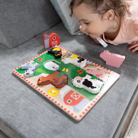 Puzzle din lemn in relife Animalele de la ferma, +2 ani, Melissa and Doug 652646