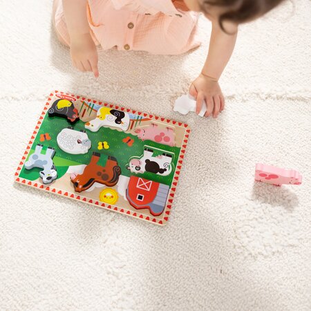 Puzzle din lemn in relife Animalele de la ferma, +2 ani, Melissa and Doug 652648