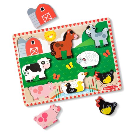 Puzzle din lemn in relife Animalele de la ferma, +2 ani, Melissa and Doug 652647