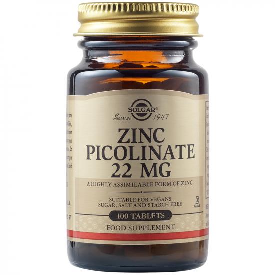 Picolinat de zinc, 22 mg, 100 tablete, Solgar