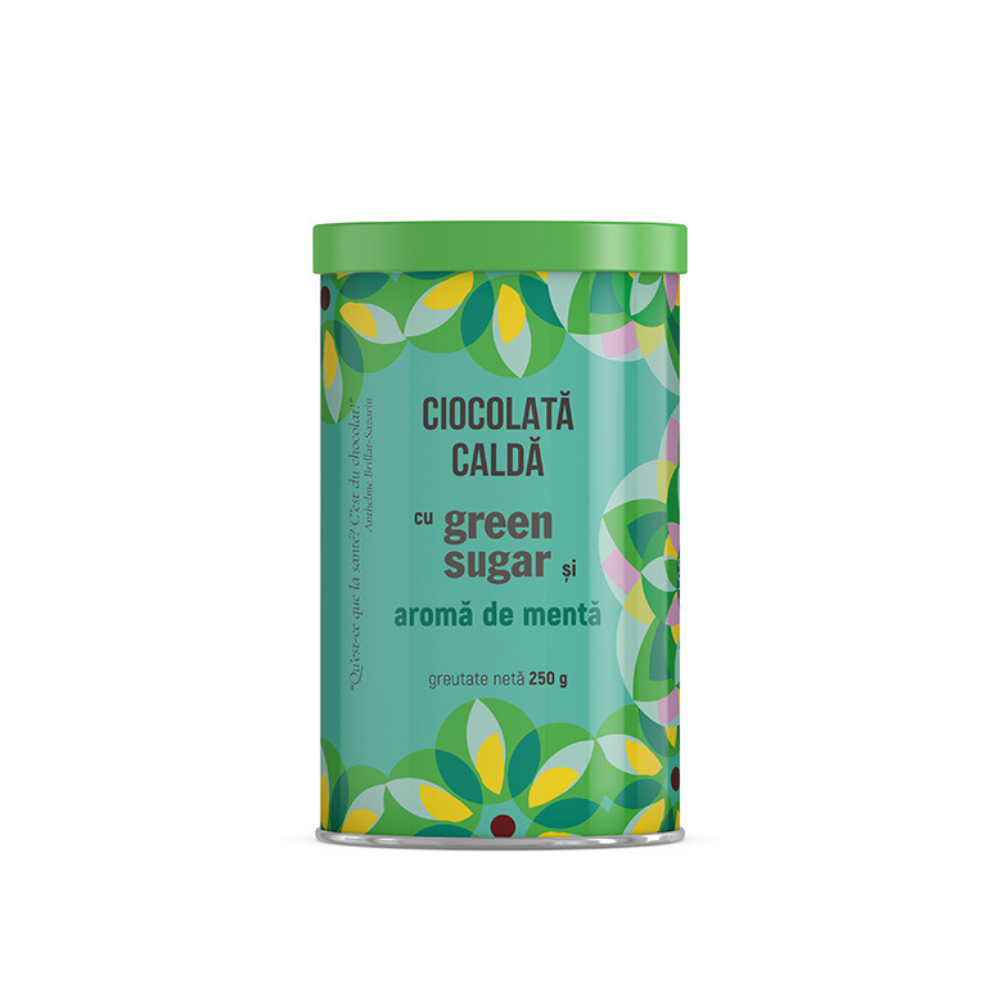 Ciocolata calda cu green sugar si aroma de menta, 250 g, Remedia