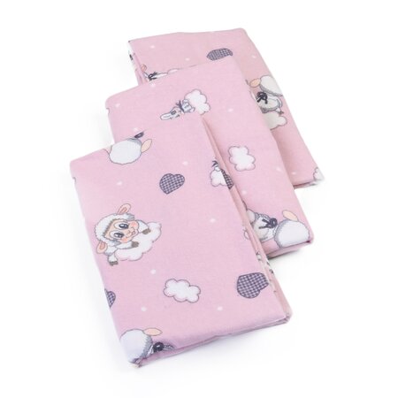 Scutece din finet, 75 x 75 cm, Alb/Roz, Animale de la Zoo, 0 luni+, 3 bucati / set, Baltic Bebe