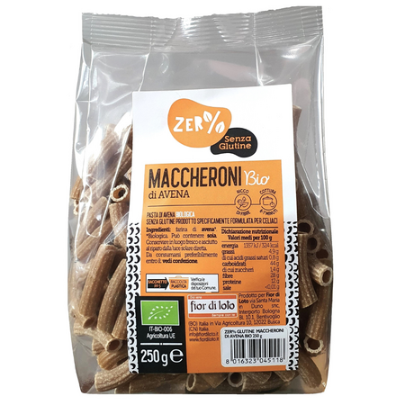 Paste bio Maccheroni din ovaz fara gluten, 250 g, Fior di Loto