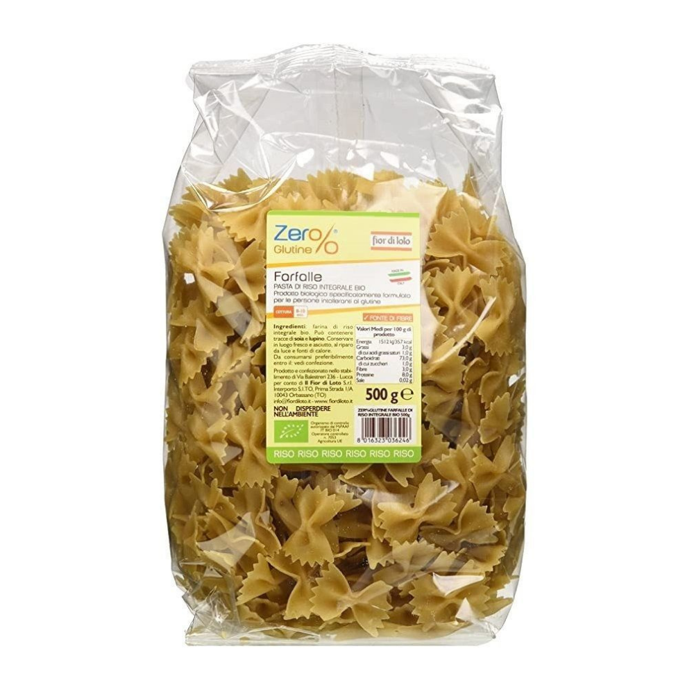 Paste bio Farfalle din orez integral fara gluten, 500g, Fior di Loto 