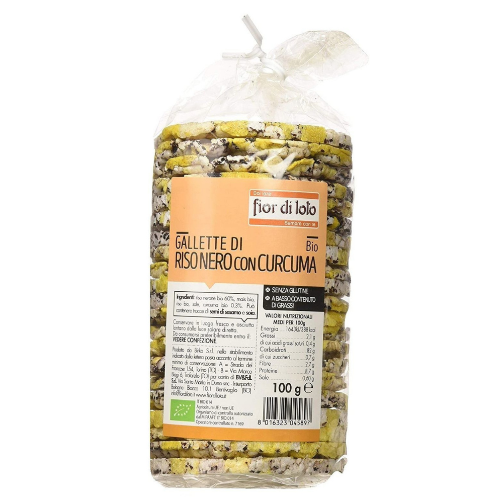 Rondele Bio de orez negru cu turmeric fara gluten, 100g, Fior di Loto